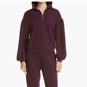 NWT $198 CAMI NYC Margaret Quarter-Zip Cotton Sweatshirt BOYSENBERRY, X-Small!